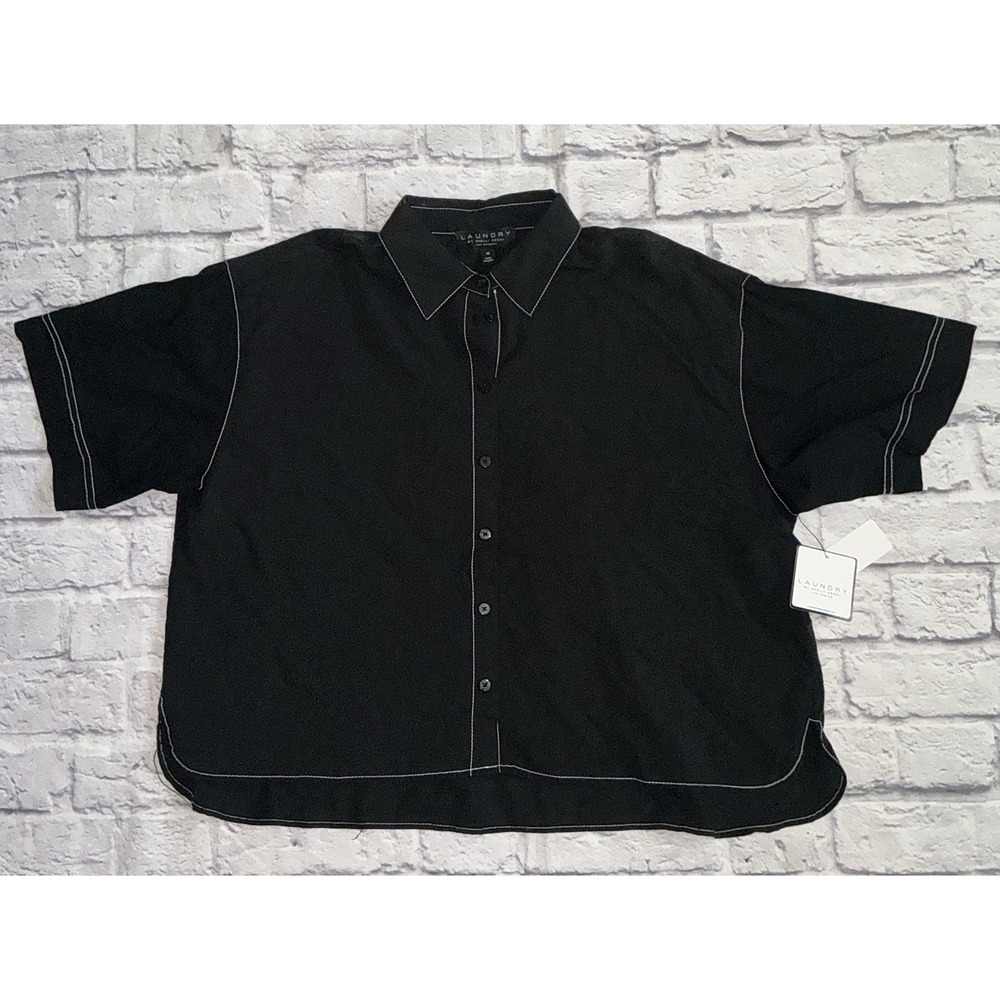 Laundry‎ by Shelli Segal button down top women M cropped length Black NWT